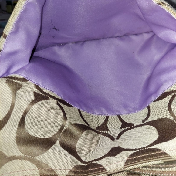 COACH Signature Pieced Style F17490. Khaki/Tobacco Fabric/Leather Shoulder Bag - Picture 8 of 15